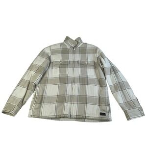 Hollister Sherpa Lined Plaid Beige Jacket Medium Zip Front Cozy Shacket